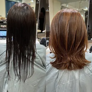 ミディアム パーマ 顔まわりカット🌟 くびれヘア/寺門遥輝のヘアスタイル