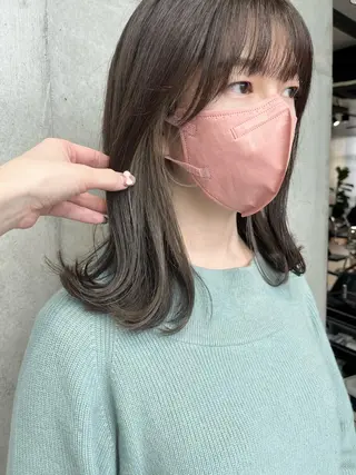 セミロング カラー パーマ ヘアアレンジ 透明感/オリーブ/ グレージュ/YUKAのヘアスタイル