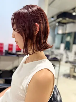 ミディアム カラー パーマ 透明感/オリーブ/ グレージュ/YUKAのヘアスタイル