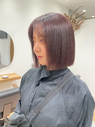 カラー 矯正パーマ、ベージュ ボブカット🫧のヘアスタイル