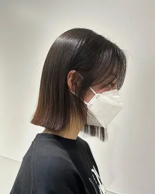 ショート カラー パーマ ヘアアレンジ メンズ 切りっぱなしヘアボブ ミディアムヘアRYOのヘアスタイル