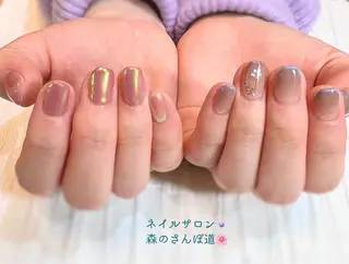 ネイル ショートネイル 森のさんぽ道のネイルデザイン