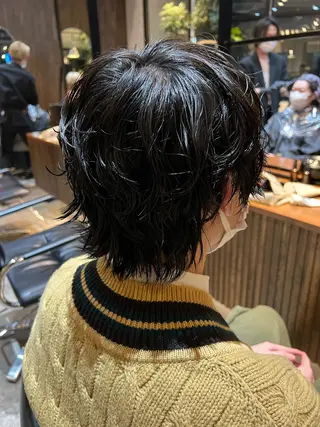 ミディアム パーマ メンズ 波巻きスパイラルパー マ/シャドウパーマ駿のヘアスタイル