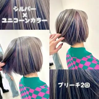 ショート カラー 雅/ダブルカラー/ 白髪ぼかしハイライトのヘアスタイル