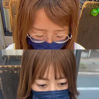 ミディアム カラー パーマ ヘアアレンジ メンズ キッズ ネイル マツエク・マツパ アイブロウ レイヤーカット／顔周 りカット/縮毛矯正のヘアスタイル