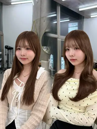 セミロング カラー 髪質改善|透明 感カラー🩵レイヤーのヘアスタイル