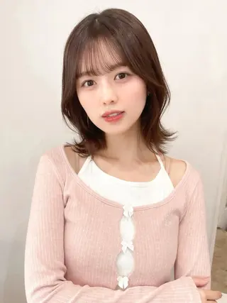 ミディアム カラー ミディアム/顔周り/ ベージュ🌼mayuのヘアスタイル