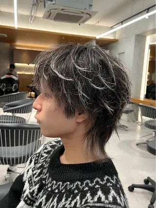 ショート カラー メンズ ブリーチカラー🌈 ウルフカット🐺のヘアスタイル