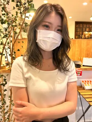 ミディアム カラー パーマ ヘアアレンジ ❣️倉敷❣️美髪 カラー能登一成のヘアスタイル