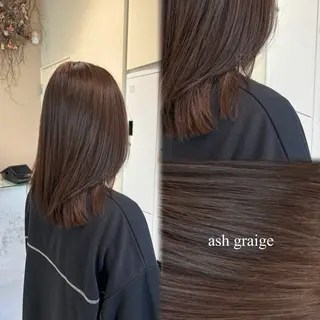 セミロング カラー 垢抜け小顔レイヤー オリーブ/スミレのヘアスタイル