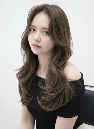 ロング 赤み消し韓国ヘア レイヤー縮毛🤍渡邉のヘアスタイル