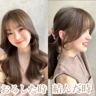 セミロング カラー 顔まわりカット🌟 くびれヘア/寺門遥輝のヘアスタイル
