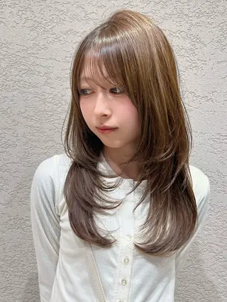 ロング カラー 興津/韓国レイヤー ダブルカラー美髪縮毛のヘアスタイル
