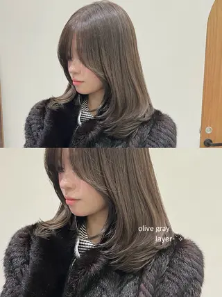 ミディアム カラー ヘアアレンジ ena/ブリーチなし 透明感・レイヤー🎀のヘアスタイル