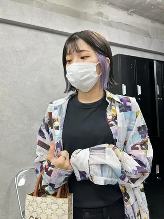 ミディアム カラー パーマ ヘアアレンジ メンズ キッズ ネイル マツエク・マツパ アイブロウ 切りっぱなしヘアボブ ミディアムヘアRYOのヘアスタイル