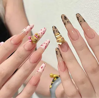 ネイル リボン、ガーリー パーツ放題専門店のネイルデザイン