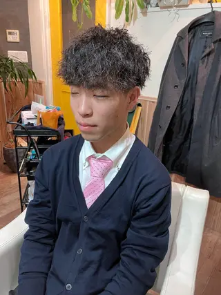 ミディアム パーマ メンズ レイヤー/ブリーチ｜ 特殊パーマ/赤澤のヘアスタイル