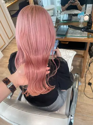 セミロング カラー ヘアアレンジ ハイトーンピンク🍑 ブリーチ🍑RINAのヘアスタイル