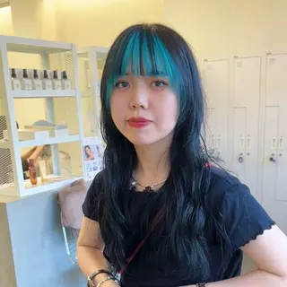 セミロング カラー パーマ クロスパーマ× 透明感カラー✂︎のヘアスタイル