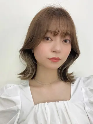 ミディアム カラー パーマ ヘアアレンジ 小野寺瑞希 /最小顔カットのヘアスタイル