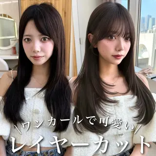 セミロング カラー 似合わせレイヤー/ 透明感カラーのヘアスタイル