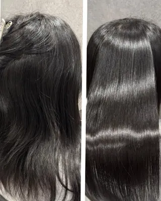 ロング 艶髪／オリーブ系／ 肌が綺麗に見えるお色のヘアスタイル