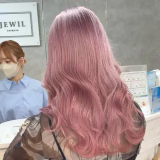 ロング カラー ブリーチなしピンク 赤井龍斗のヘアスタイル