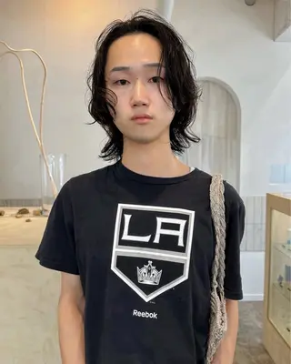 ミディアム パーマ 似合わせカット ケアパーマ喜来雅由のヘアスタイル