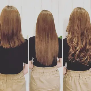 ロング カラー パーマ ヘアアレンジ チビ編み込みエクステ シールEXどぅ〜すのヘアスタイル