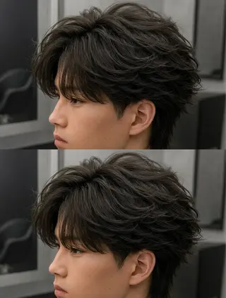 ミディアム パーマ ヘアアレンジ メンズ 🔥ニュアンス フェザー小林海斗🔥のヘアスタイル