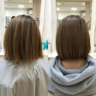 ミディアム パーマ 丸みショートボブ/ タッセルボブ 吉野のヘアスタイル