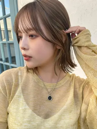 ミディアム カラー 結べるレイヤーボブ くびれLady表参道のヘアスタイル