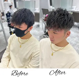 ショート カラー パーマ メンズ 関西センターパート メンズモデル募集のヘアスタイル
