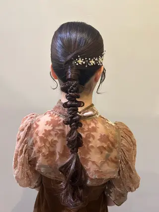 ロング ヘアアレンジ ボウ🪞ヘアセット /メイク/マツパのマツエク・マツパデザイン