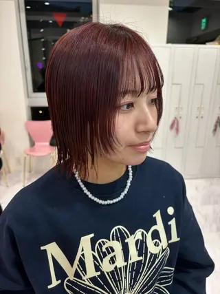ミディアム カラー SAYAKA 🍒／ボブ／暖色のヘアスタイル