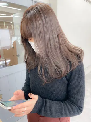 セミロング カラー ✨ブリーチなし透明感 池袋 水野のヘアスタイル