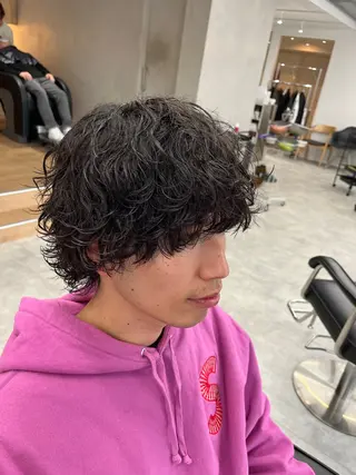 ショート パーマ メンズ 波巻きスパイラル🌀 新潟/万代/山下優のヘアスタイル