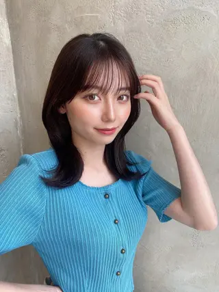 ミディアム カラー 顔周り/くびれヘア 韓国ヘア💕風間るなのヘアスタイル