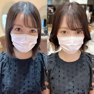 ミディアム カラー パーマ ヘアアレンジ 骨格別小顔カット/ 顔周りカット/金井のヘアスタイル