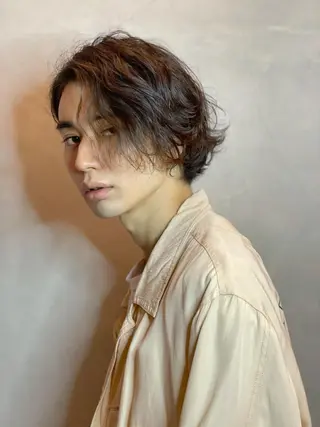 ミディアム パーマ メンズ エクステ指名No.1 【店長】橘田のヘアスタイル