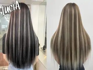 ロング ヘアアレンジ カラー LuciAエクステ カラー3000セラのヘアスタイル