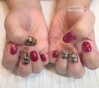 ネイル ショートネイル 森のさんぽ道のネイルデザイン