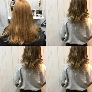 ロング カラー パーマ ヘアアレンジ チビ編み込みエクステ シールEXどぅ〜すのヘアスタイル