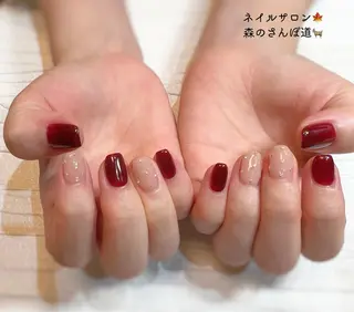 ネイル ショートネイル 森のさんぽ道のネイルデザイン