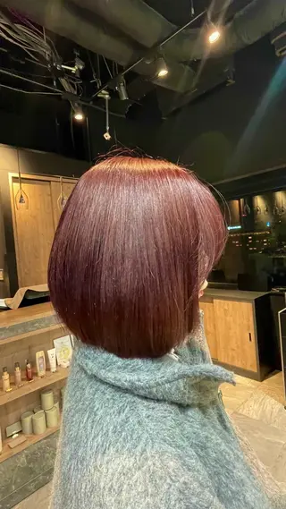 ミディアム カラー ヘアアレンジ 🎈ブリーチなし暖色 カラー/レッド/ゆいのヘアスタイル