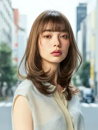 セミロング 絶対可愛い暖色カラー 🌷うる艶🌷結奈✨のヘアスタイル