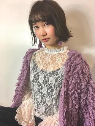 ミディアム カラー パーマ 安達 俊亮のヘアスタイル