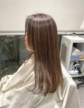 ロング 酸性ストレート/ブリ ーチなしWカラー河本のヘアスタイル
