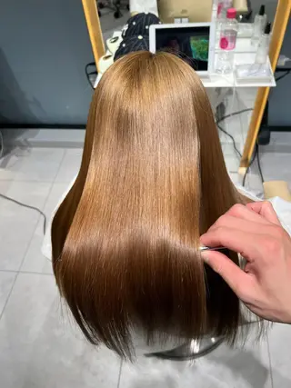 ロング カラー 福岡縮毛矯正✨️ ストレート 向井和輝のヘアスタイル