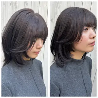 ミディアム カラー ハイライト/インナー /ブリーチ/レイヤーのヘアスタイル